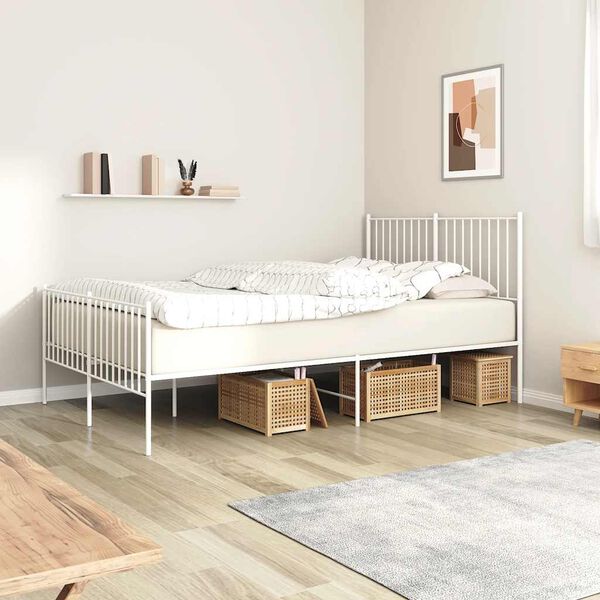 vidaXL Estrutura de cama com cabeceira e p&eacute;s 140x190 cm metal branco