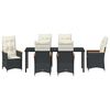 vidaXL Conjunto de Jantar para Jardim com almofada 7 pcs Preto vime PE