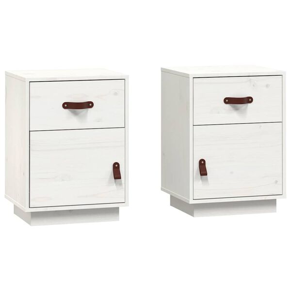 vidaXL Mesas de cabeceira 2 pcs 40x34x55 cm pinho maciço branco