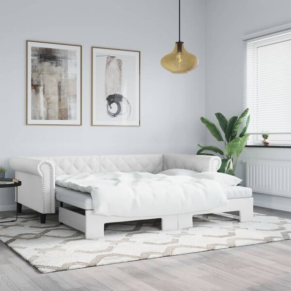 vidaXL Sof&aacute;-cama com gavet&atilde;o 90x200 cm couro artificial branco