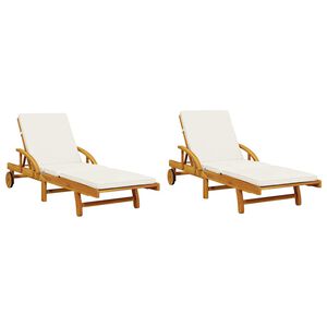 vidaXL Espregui&ccedil;adeiras c/ almofad&otilde;es 2 pcs 200x68x83 cm ac&aacute;cia maci&ccedil;a