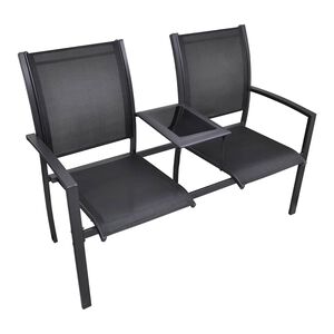 vidaXL Banco de jardim de 2 lugares 131 cm a&ccedil;o e textilene preto