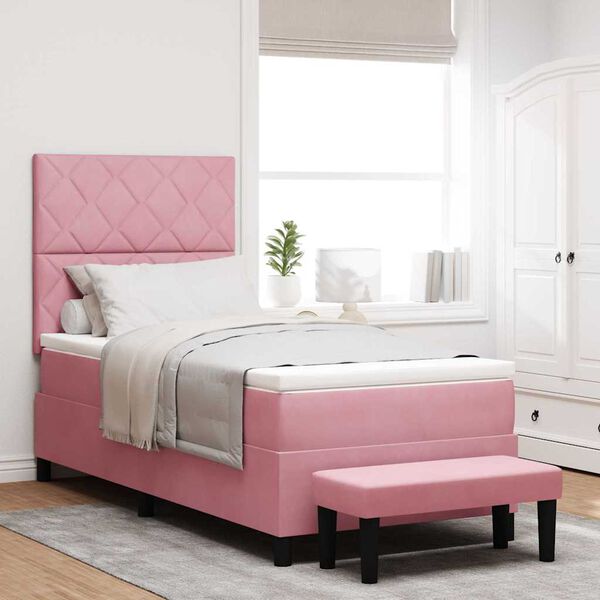 vidaXL Cama Box com colch&atilde;o com cabeceira Rosa 90 x 190 cm Veludo