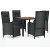vidaXL 5 pcs conjunto de jantar p/ jardim c/ almofad&otilde;es vime PE preto