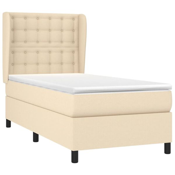vidaXL Cama com molas/colch&atilde;o 90x190 cm tecido cor creme