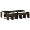 vidaXL 11 pcs conjunto jantar p/ jardim c/ almofad&otilde;es vime PE castanho