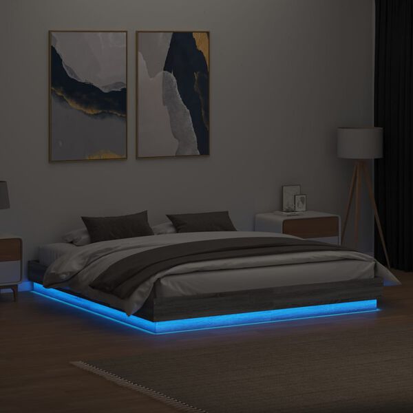 vidaXL Estrutura de cama com luzes LED 180x200 cm cinzento sonoma