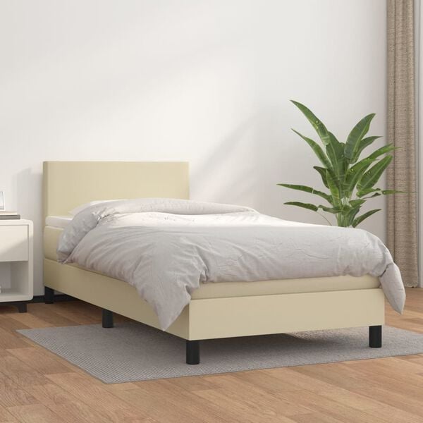vidaXL Cama com molas/colch&atilde;o 80x200 cm couro artificial cor creme