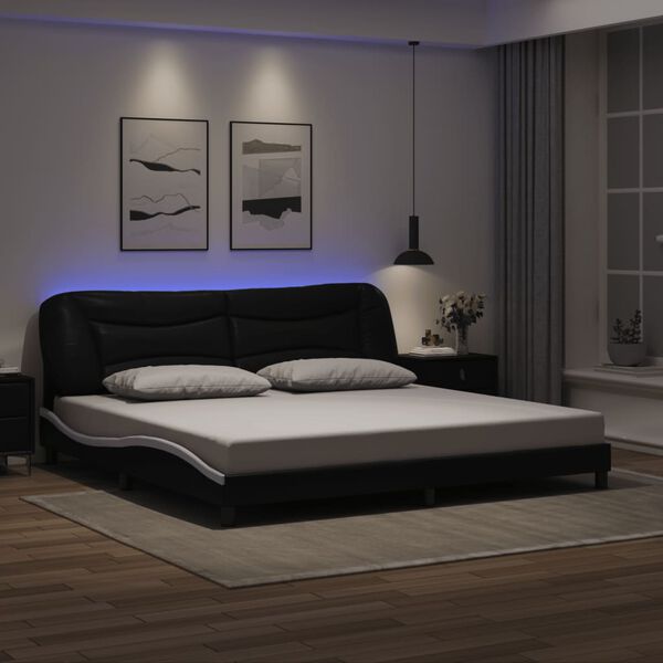 vidaXL Estrutura de cama com LED sem colch&atilde;o Hvar 200x200 cm preto/branco