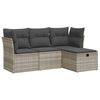 vidaXL 4 pcs conj. sof&aacute;s jardim c/ almofad&otilde;es vime PE cinzento-claro