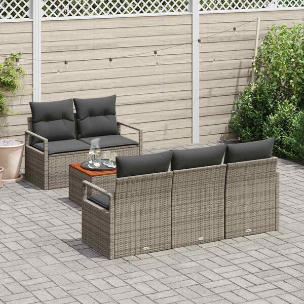 vidaXL Conjunto de Sof&aacute; de Jardim com almofada 6 pcs Cinzeto vime PE