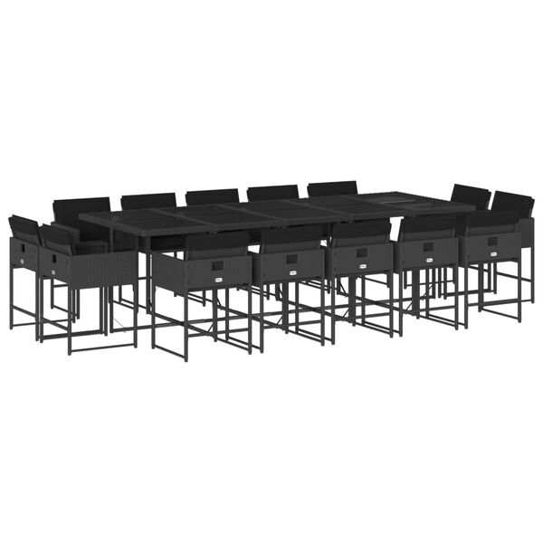 vidaXL 15 pcs conjunto de jantar p/jardim com almofad&otilde;es vime PE preto