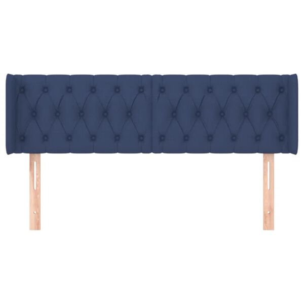 vidaXL Cabeceira de cama c/ abas tecido 163x16x78/88 cm azul