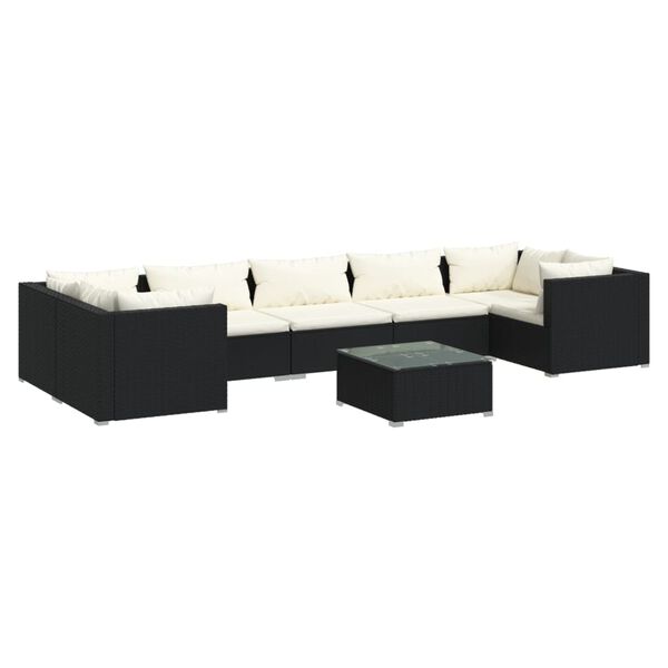 vidaXL 8 pcs conjunto lounge de jardim c/ almofad&otilde;es vime PE preto