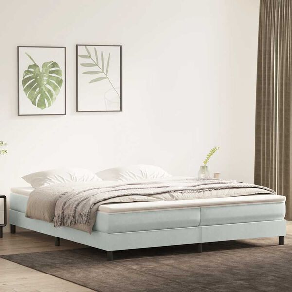 vidaXL Cama com molas sem colch&atilde;o cinzento-claro 200x220 cm veludo