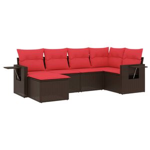 vidaXL Conjunto de sof&aacute; de jardim com 6 pe&ccedil;as e almofadas em rattan sint&eacute;tico marrom