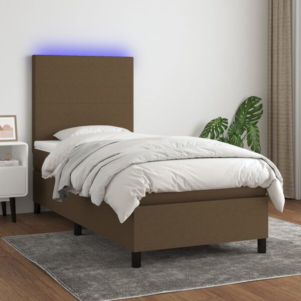 vidaXL Cama box spring c/ colch&atilde;o/LED 100x200cm tecido castanho-escuro