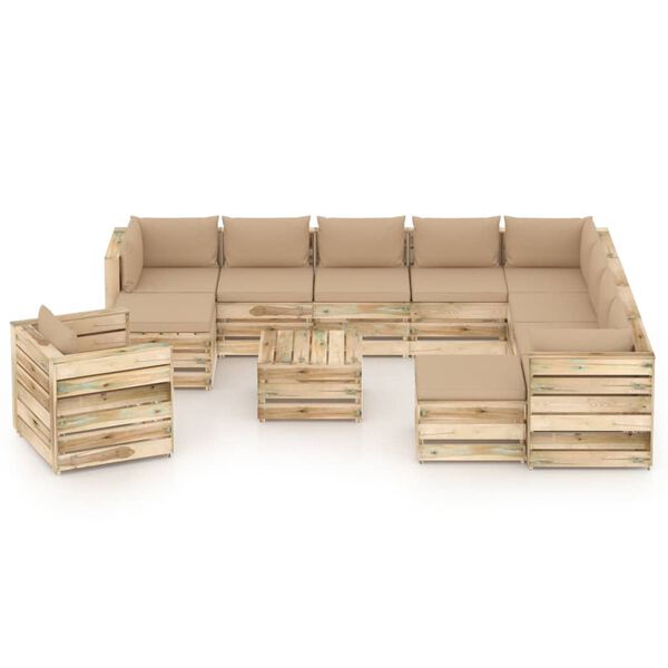 vidaXL 12 pcs conj. lounge jardim c/ almofad&otilde;es madeira impreg. verde