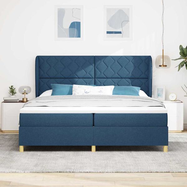 vidaXL Cama Box com colch&atilde;o com cabeceira Azul 200 x 200 cm tecido