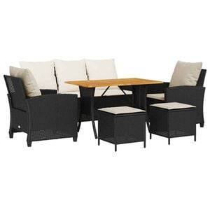 vidaXL 6 pcs conjunto sof&aacute;s de jardim c/ almofad&otilde;es vime PE preto