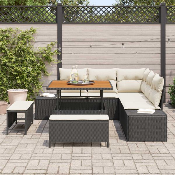 vidaXL Conjunto de Sof&aacute; de Jardim 8 pcs Preto Rattan Sint&eacute;tico