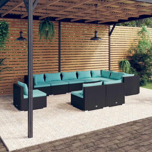 vidaXL 10 pcs conjunto lounge de jardim c/ almofad&otilde;es vime PE preto
