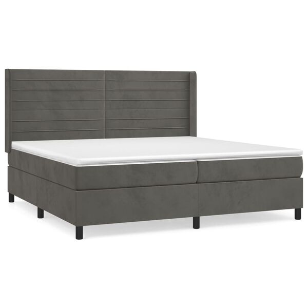 vidaXL Cama com molas/colch&atilde;o 200x200 cm veludo cinzento-escuro
