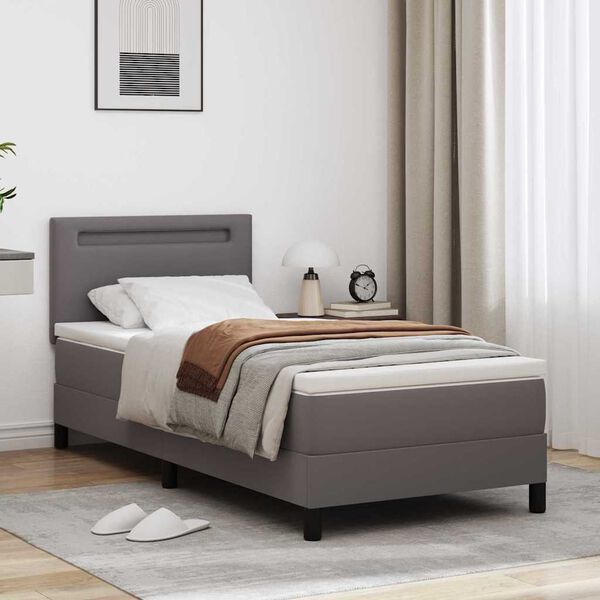 vidaXL Cama Box com colch&atilde;o Cinzeto 100 x 200 cm Couro sint&eacute;tico