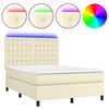 vidaXL Cama box spring c/ colch&atilde;o/LED 140x190cm couro artificial creme