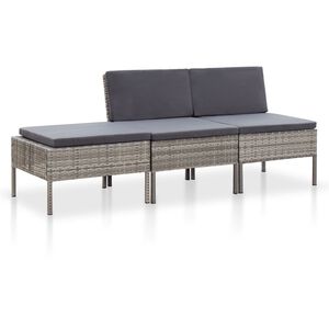 vidaXL Conjunto lounge de jardim c/ almofad&otilde;es 3 pcs vime PE cinzento