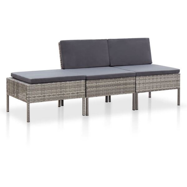 vidaXL Conjunto lounge de jardim c/ almofadões 3 pcs vime PE cinzento