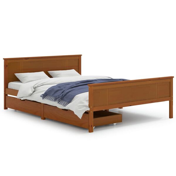 vidaXL Estrutura cama c/ 2 gavetas 160x200cm pinho maci&ccedil;o castanho mel