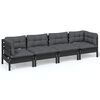 vidaXL 4 pcs conjunto lounge jardim c/ almofadões pinho maciço