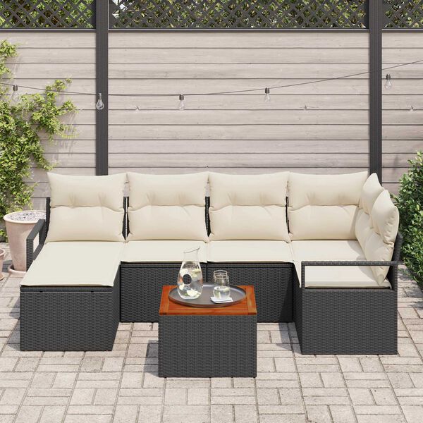 vidaXL Conjunto de Sofá de Jardim 7 pcs Preto e branco