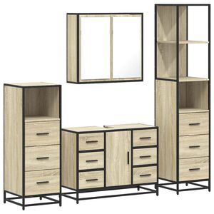 vidaXL 4 pcs conj. m&oacute;veis casa banho derivados madeira carvalho sonoma