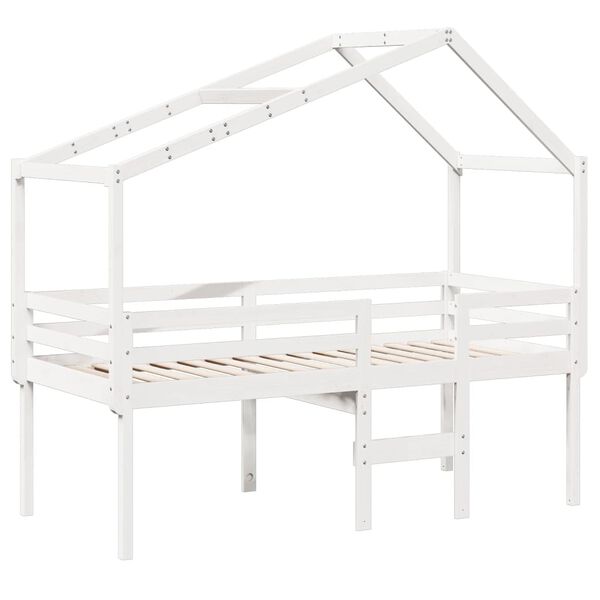 vidaXL Cama alta com telhado 75x190 cm pinho maciço branco