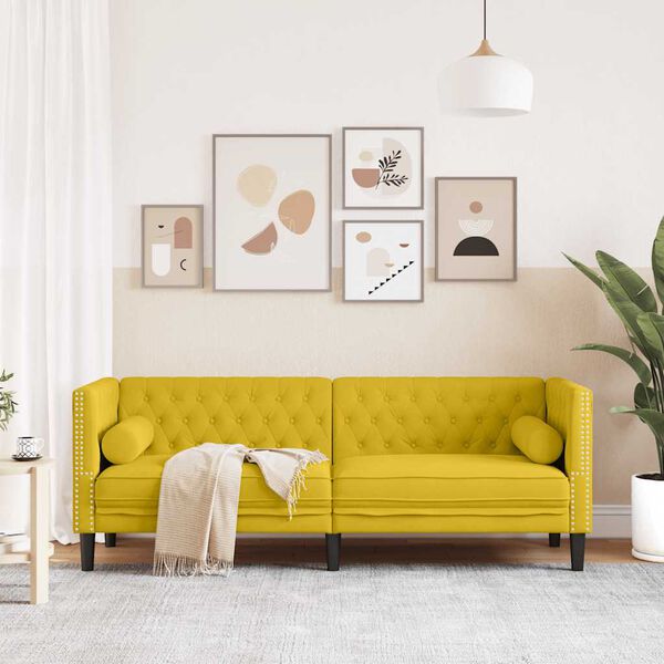 vidaXL Sof&aacute; chesterfield com rolos 3 lugares veludo amarelo
