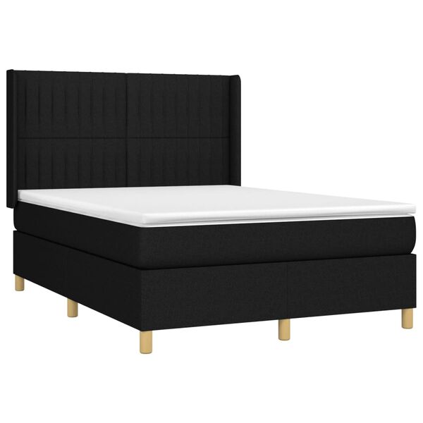 vidaXL Cama box spring c/ colch&atilde;o e LED 140x190 cm tecido preto