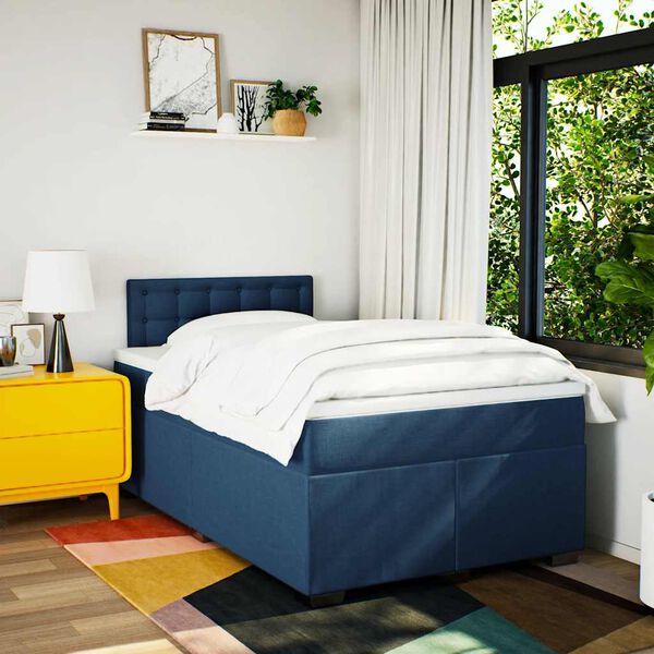 vidaXL Cama boxspring com colch&atilde;o 120x190 cm tecido azul