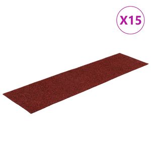 vidaXL Tapetes de escada autoadesivos 15 pe&ccedil;as 76x20 cm vermelho bord&ocirc; retangular