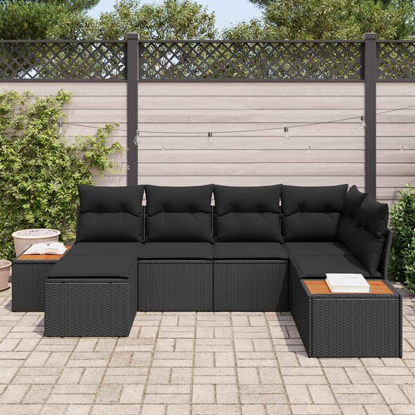 vidaXL Conjunto de Sof&aacute; de Jardim com almofada 6 pcs Preto vime PE