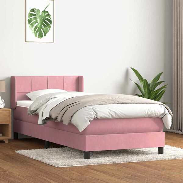 vidaXL Cama com molas/colch&atilde;o 100x220 cm veludo Rosa