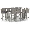 vidaXL 11 pcs conjunto de bar p/ jardim c/ almofad&otilde;es vime PE cinzento