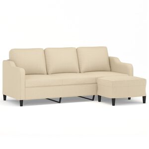 vidaXL Sof&aacute; de 3 lugares com apoio de p&eacute;s 180 cm tecido cor creme