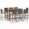 vidaXL 9 pcs conjunto de bar para jardim cinzento