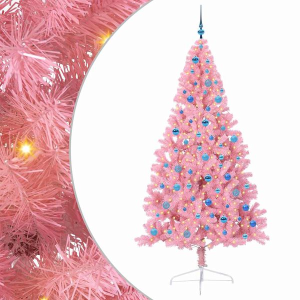 vidaXL &Aacute;rvore de Natal Artificial Pr&eacute;-iluminada Rosa 240 cm PVC