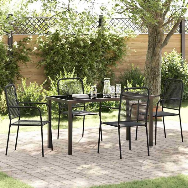 vidaXL Conjunto de Jantar para Jardim 5 pcs Preto A&ccedil;o revestido a p&oacute;