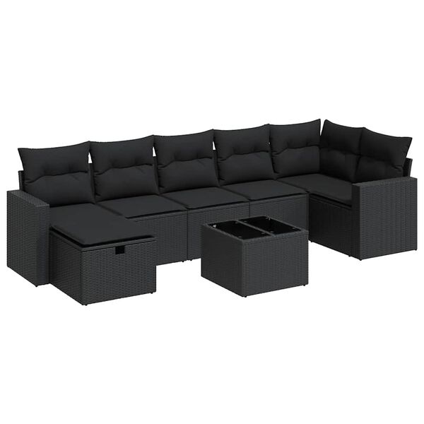 vidaXL 8 pcs conjunto sof&aacute;s de jardim com almofad&otilde;es vime PE preto