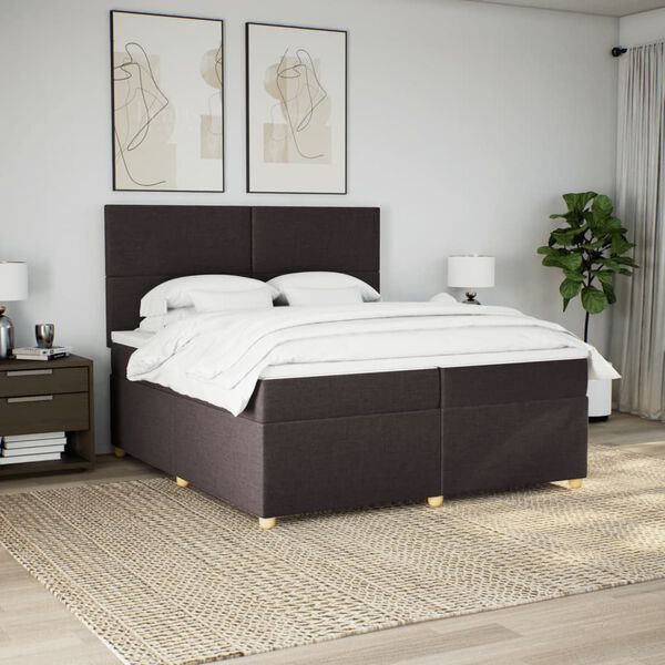 vidaXL Cama com molas/colch&atilde;o 200x200 cm tecido castanho-escuro