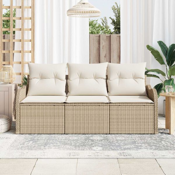 vidaXL Conjunto de Sof&aacute; de Jardim 3 pcs Bege Rattan Sint&eacute;tico